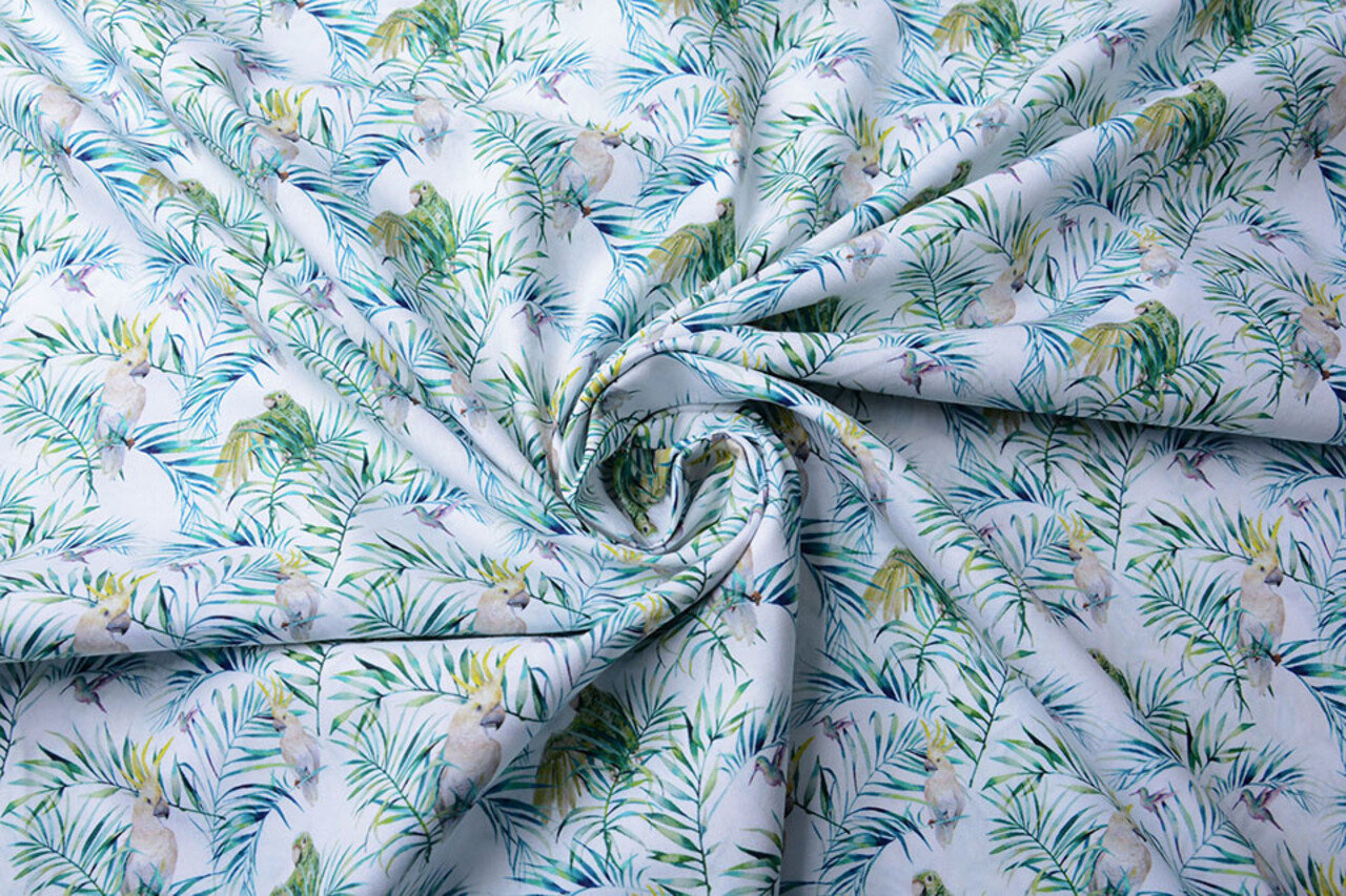 100% Digital Cotton Parrots Hummingbird