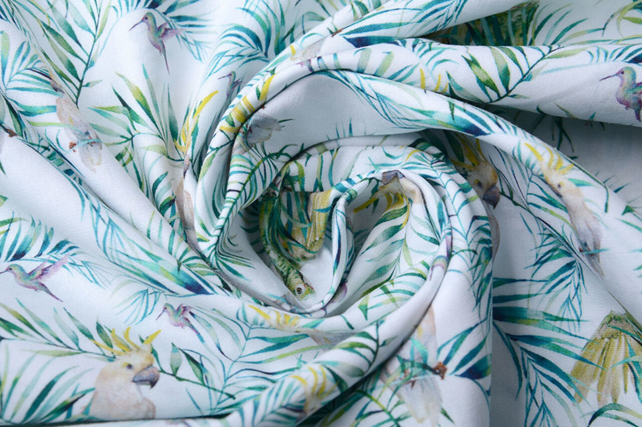 100% Digital Cotton Parrots Hummingbird