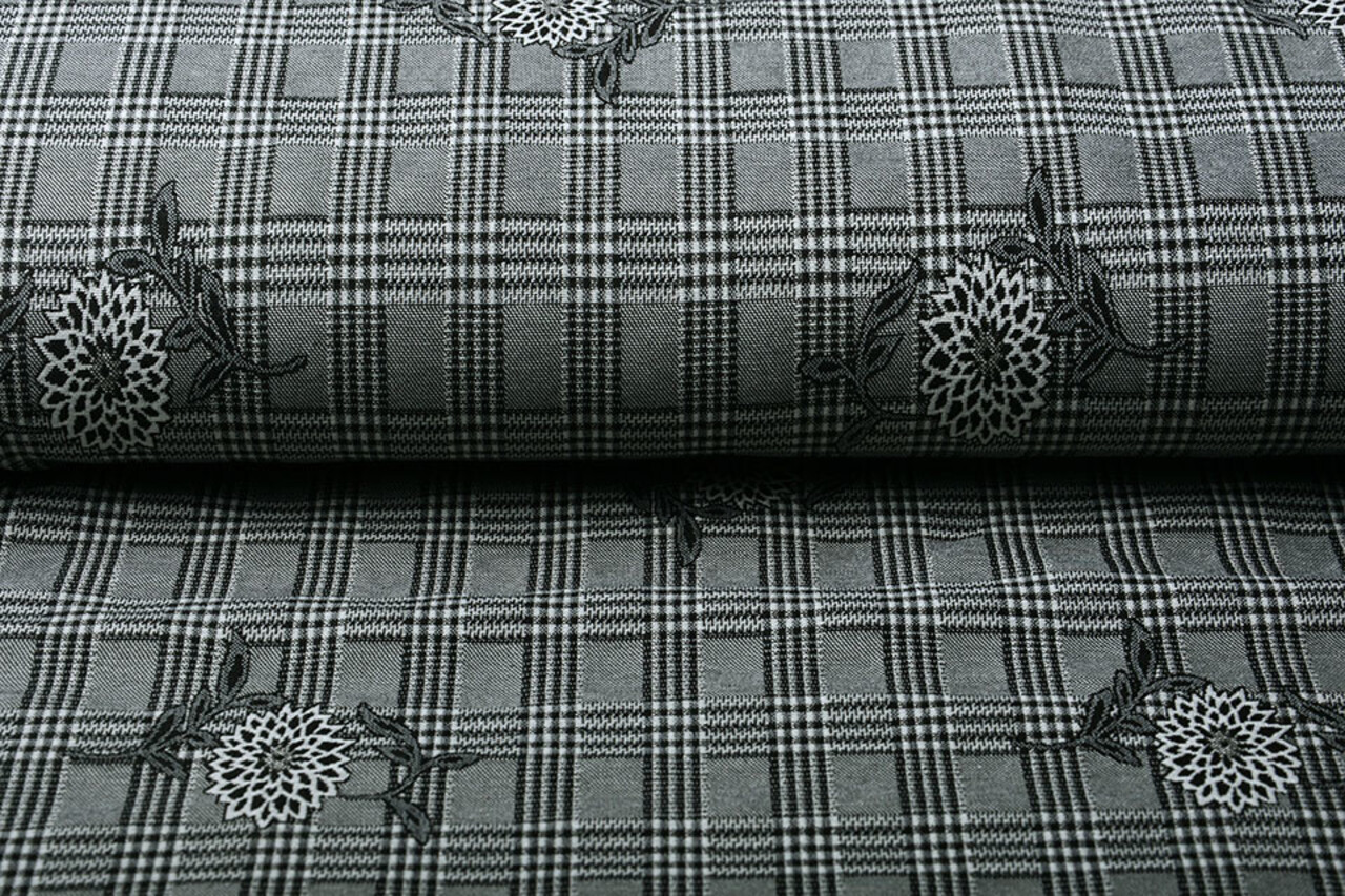 Viskose Stretch Bengaline Blume Karo