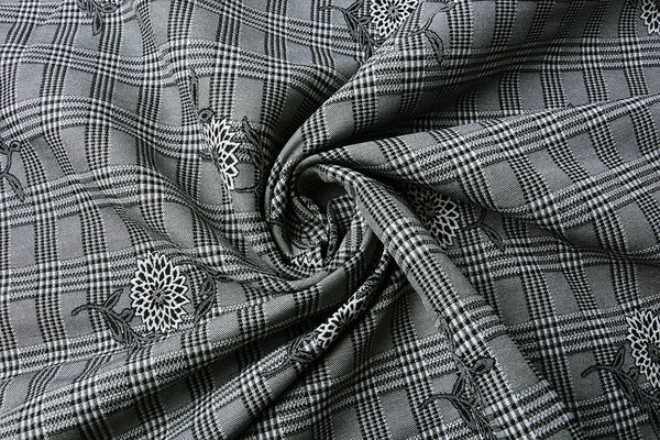 Viskose Stretch Bengaline Blume Karo