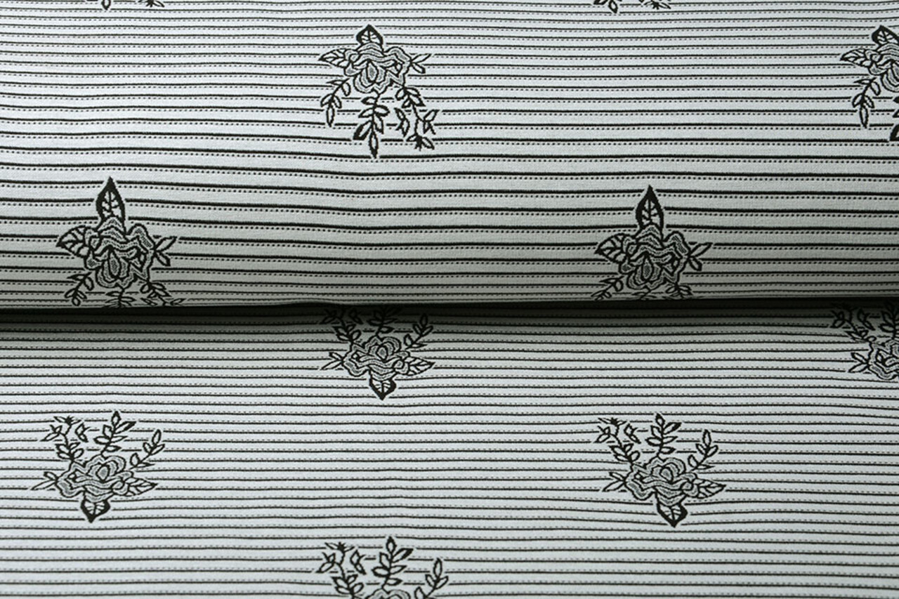 Viskose Stretch Bengaline Blume Streifen