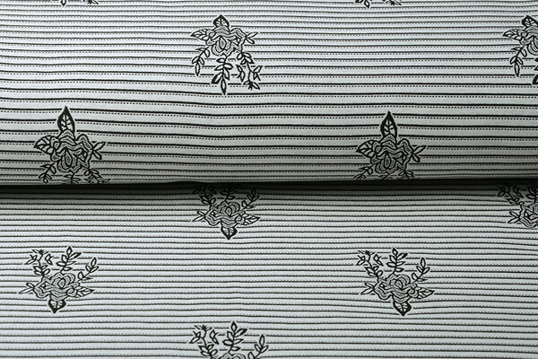 Viscose Stretch Bengaline Bloem Strepen