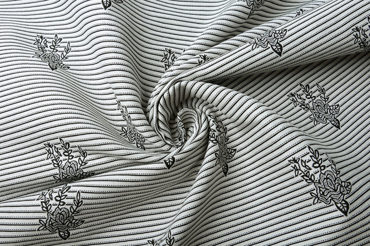 Viscose Stretch Bengaline Bloem Strepen