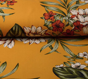 Scuba Crepe Printed Twill Flower Ocher