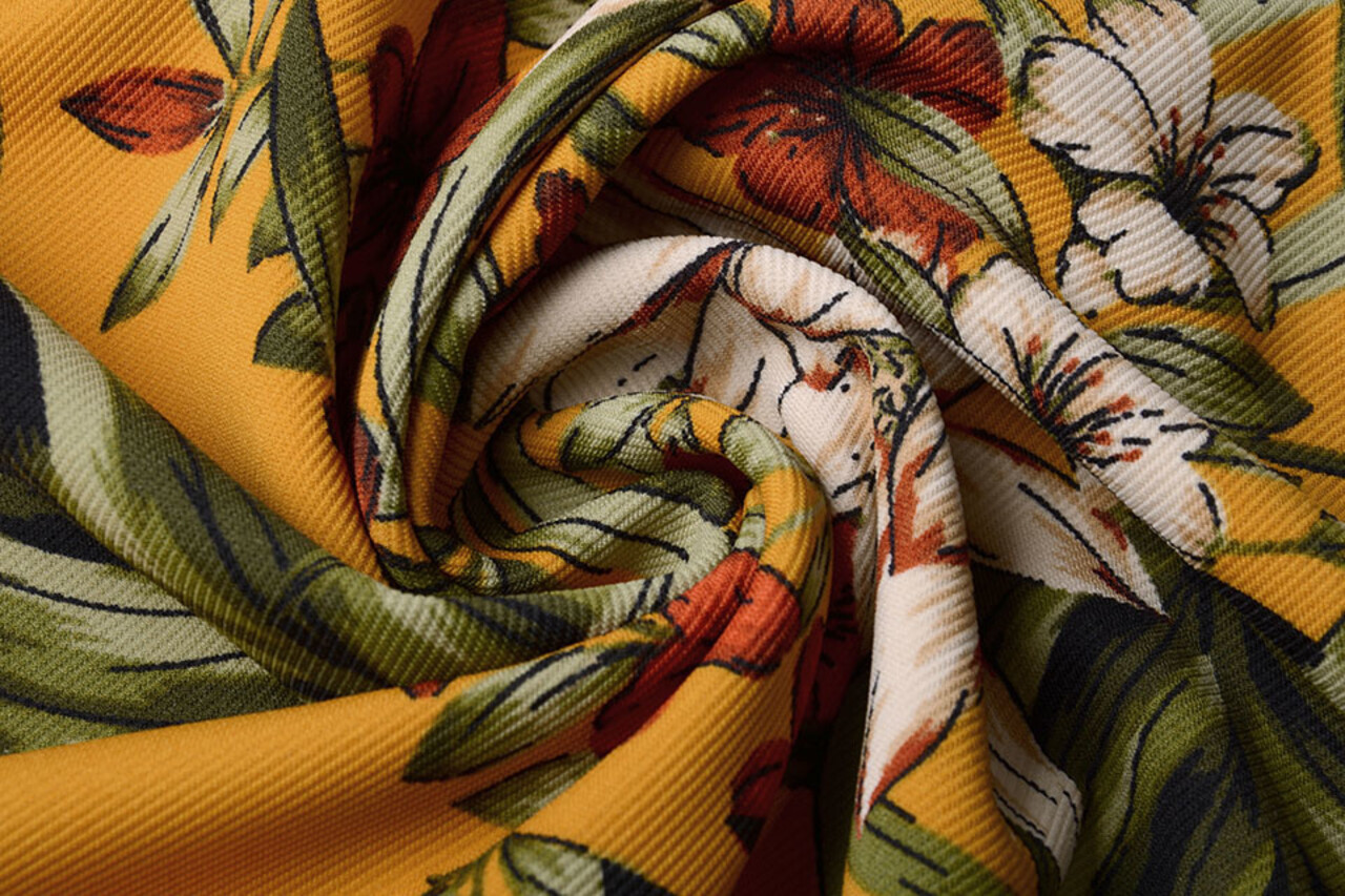 Scuba Crepe Printed Twill Flower Ocher Scuba Crepe Printed Twill Flower Ocher