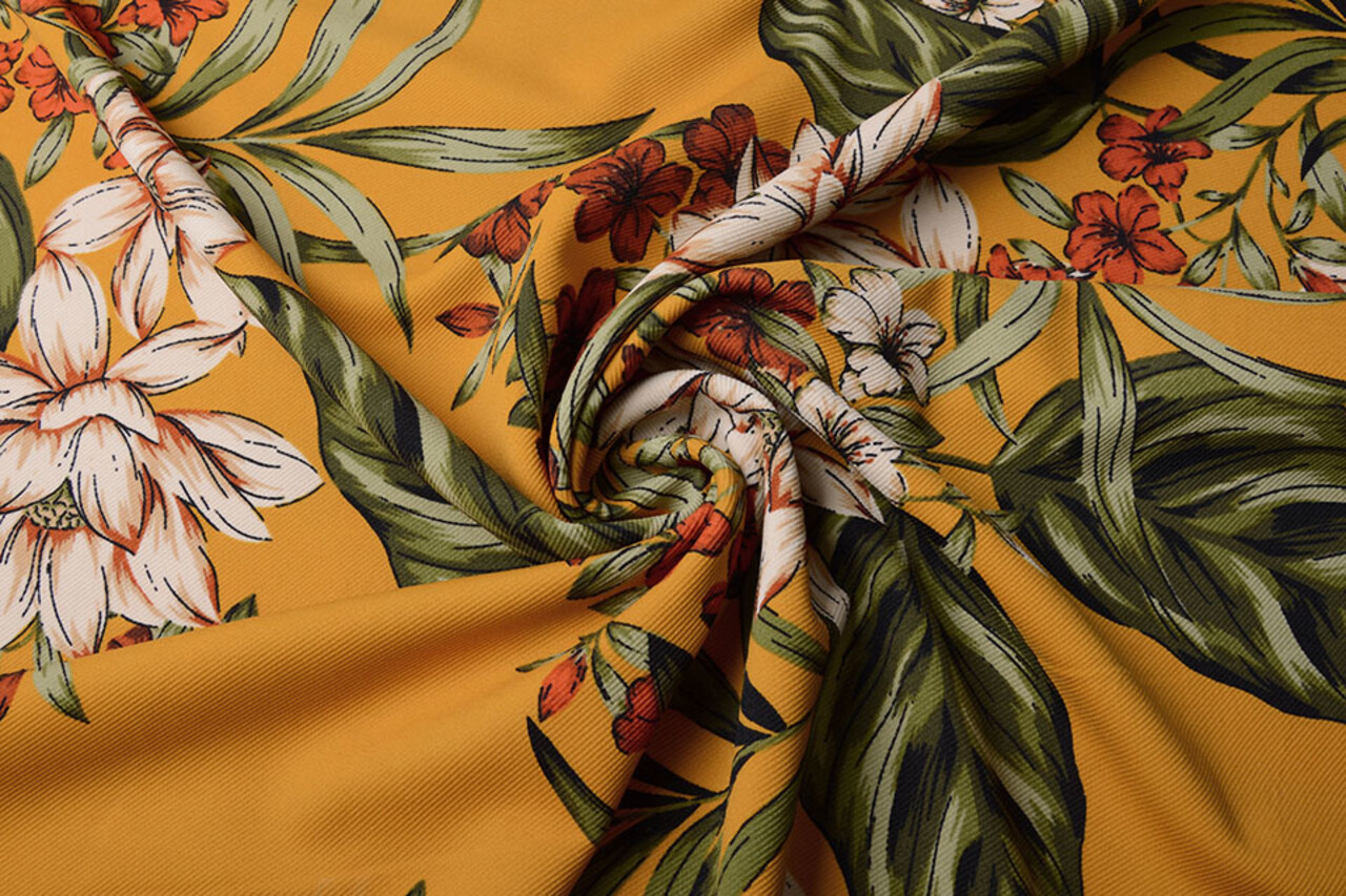 Scuba Crepe Bedrukt Twill Flower Oker Scuba Crepe Bedrukt Twill Flower Oker