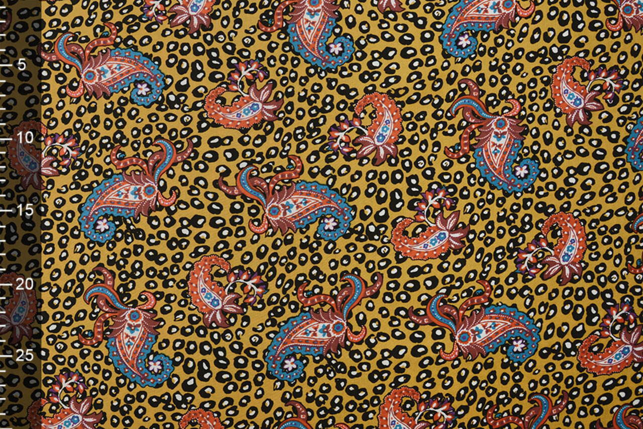 100% Viscose Panter Paisley Oker Geel