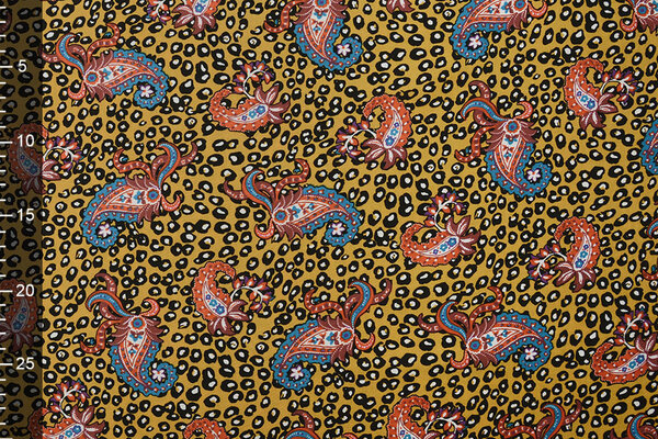 100% Viskose Panther Paisley Ockergelb