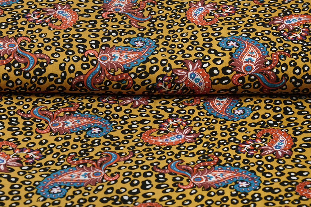 100% Viskose Panther Paisley Ockergelb