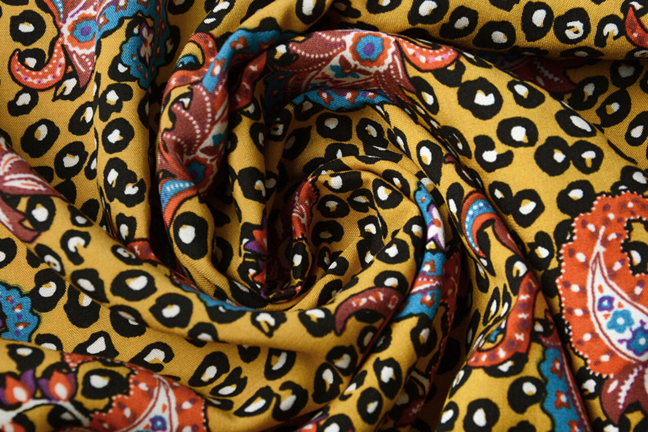 100% Viscose Panther Paisley Ocher Yellow