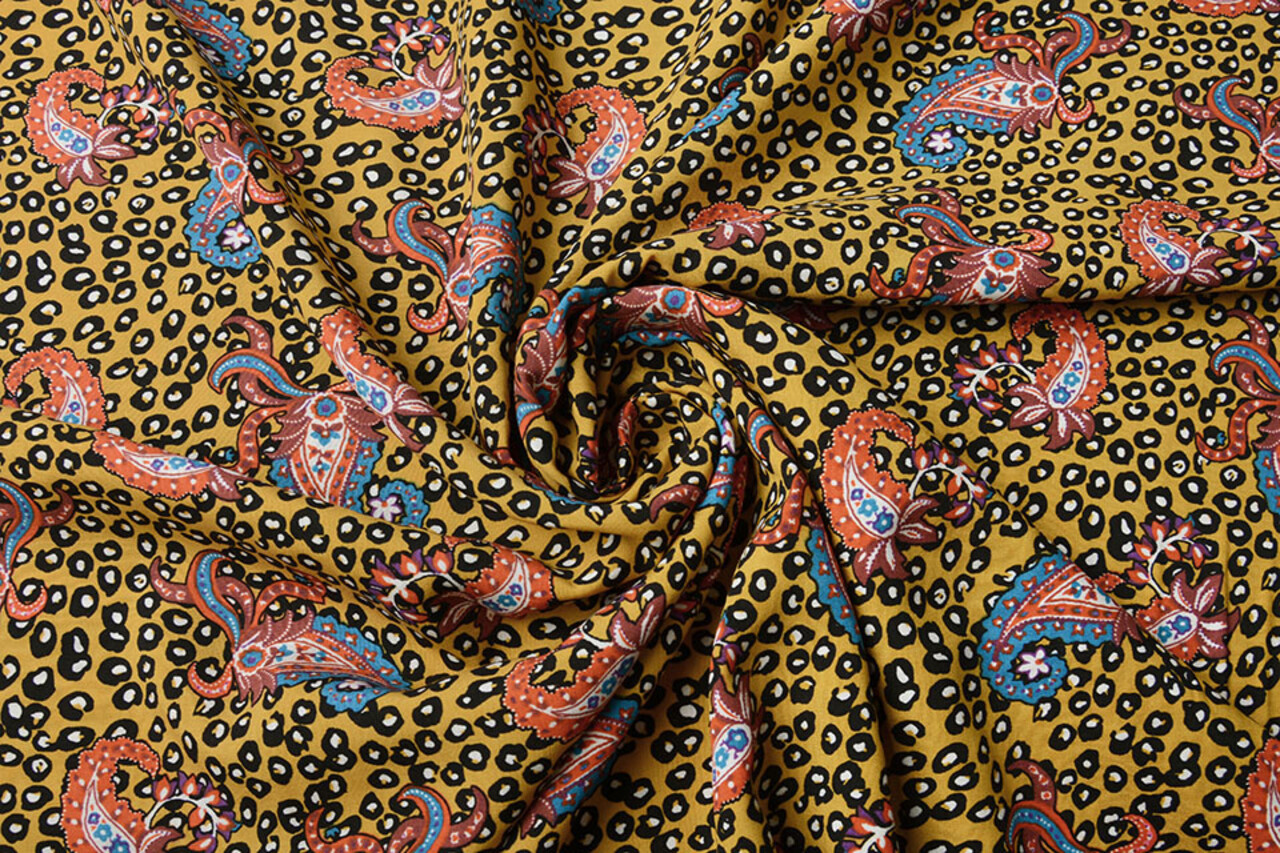 100% Viskose Panther Paisley Ockergelb