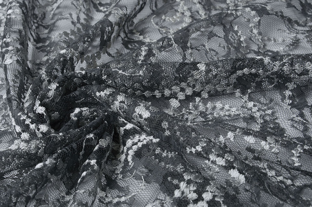 Gestickte Spitze Louisa Grau Silber