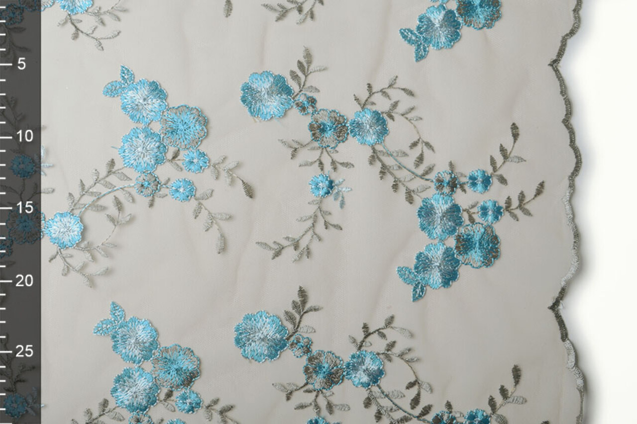Netz Bestickt Olivia Taupe Blau