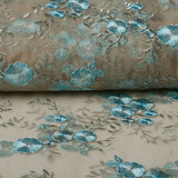 Netz Bestickt Olivia Taupe Blau Netz Bestickt Olivia Taupe Blau