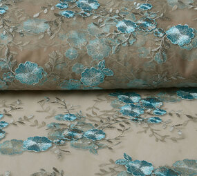 Mesh Embroidered Olivia Taupe Blue Mesh Embroidered Olivia Taupe Blue