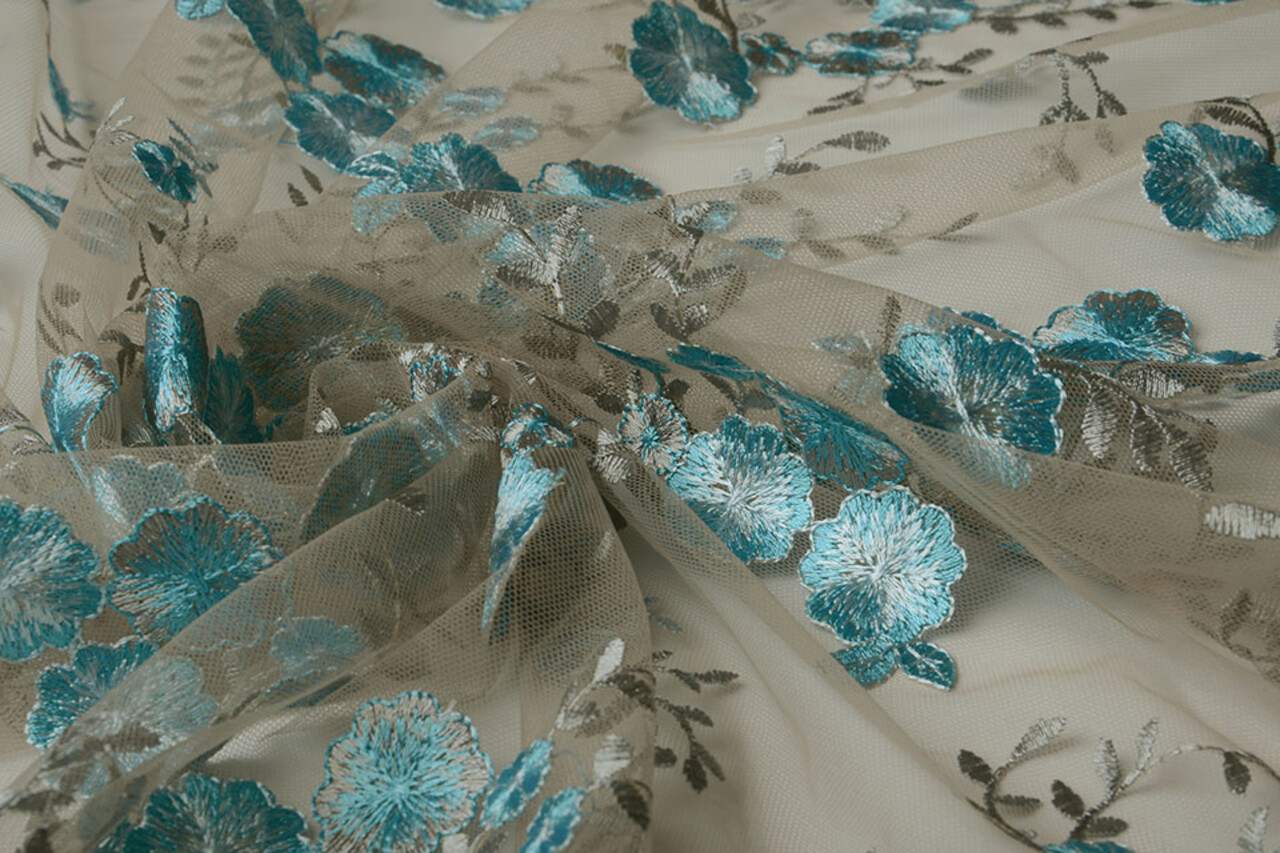 Mesh Embroidered Olivia Taupe Blue Mesh Embroidered Olivia Taupe Blue