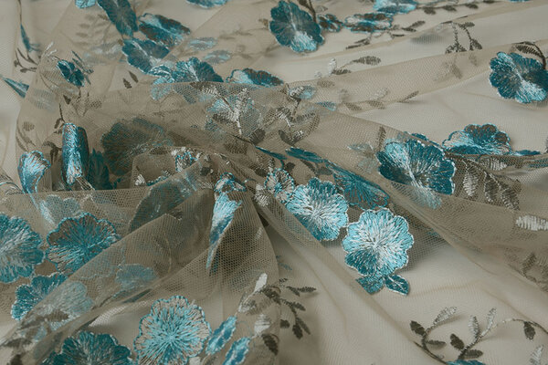 Mesh Embroidered Olivia Taupe Blue Mesh Embroidered Olivia Taupe Blue