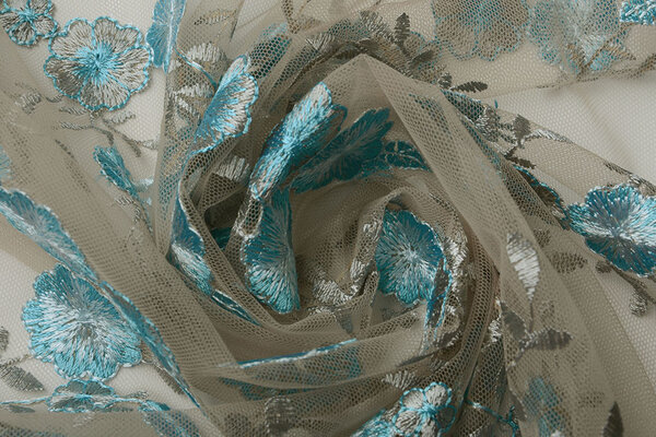 Mesh Embroidered Olivia Taupe Blue Mesh Embroidered Olivia Taupe Blue