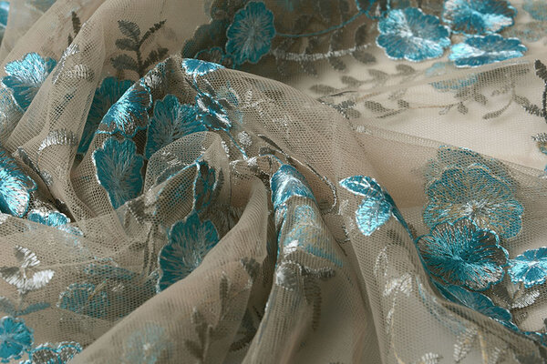 Netz Bestickt Olivia Taupe Blau