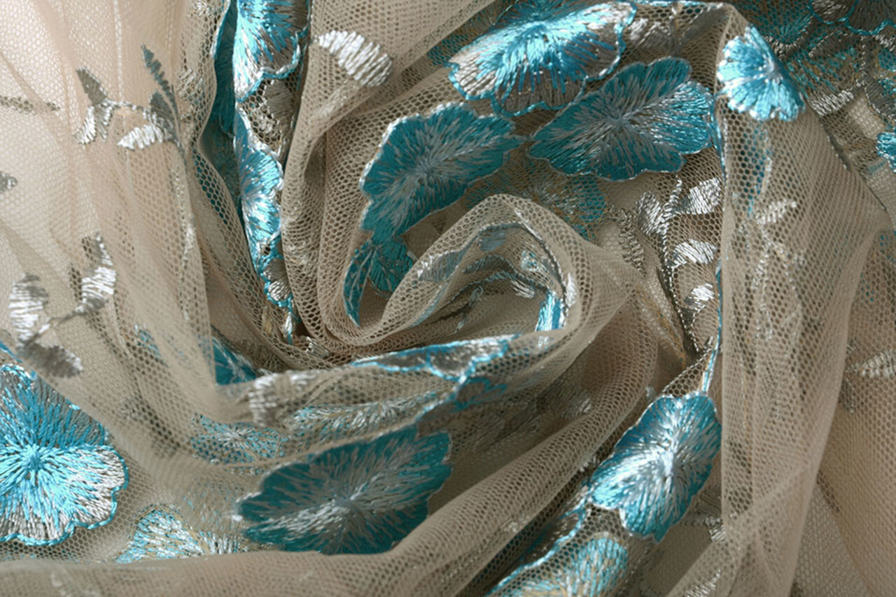 Netz Bestickt Olivia Taupe Blau