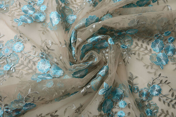 Netz Bestickt Olivia Taupe Blau