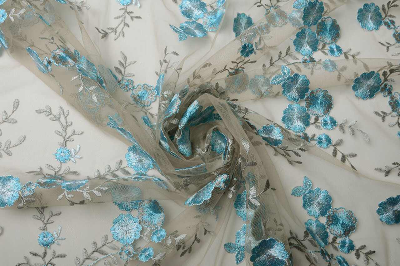 Mesh Embroidered Olivia Taupe Blue Mesh Embroidered Olivia Taupe Blue