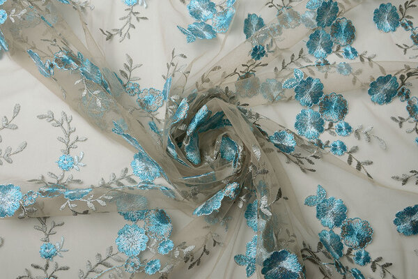 Mesh Embroidered Olivia Taupe Blue Mesh Embroidered Olivia Taupe Blue