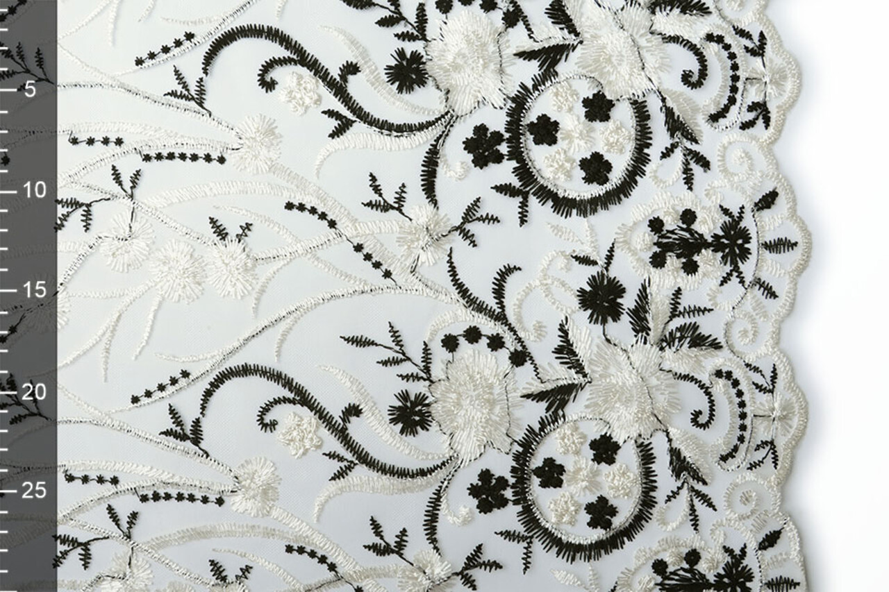 Mesh Embroidered Victoria Creme Black