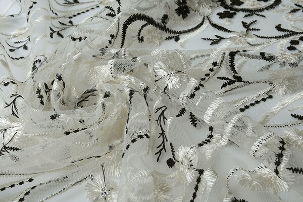 Mesh Embroidered Victoria Creme Black