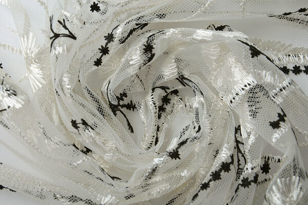 Mesh Embroidered Victoria Creme Black