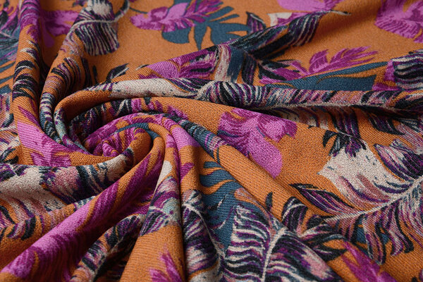 Viscose Jersey Crepe Levi Feathers Orange