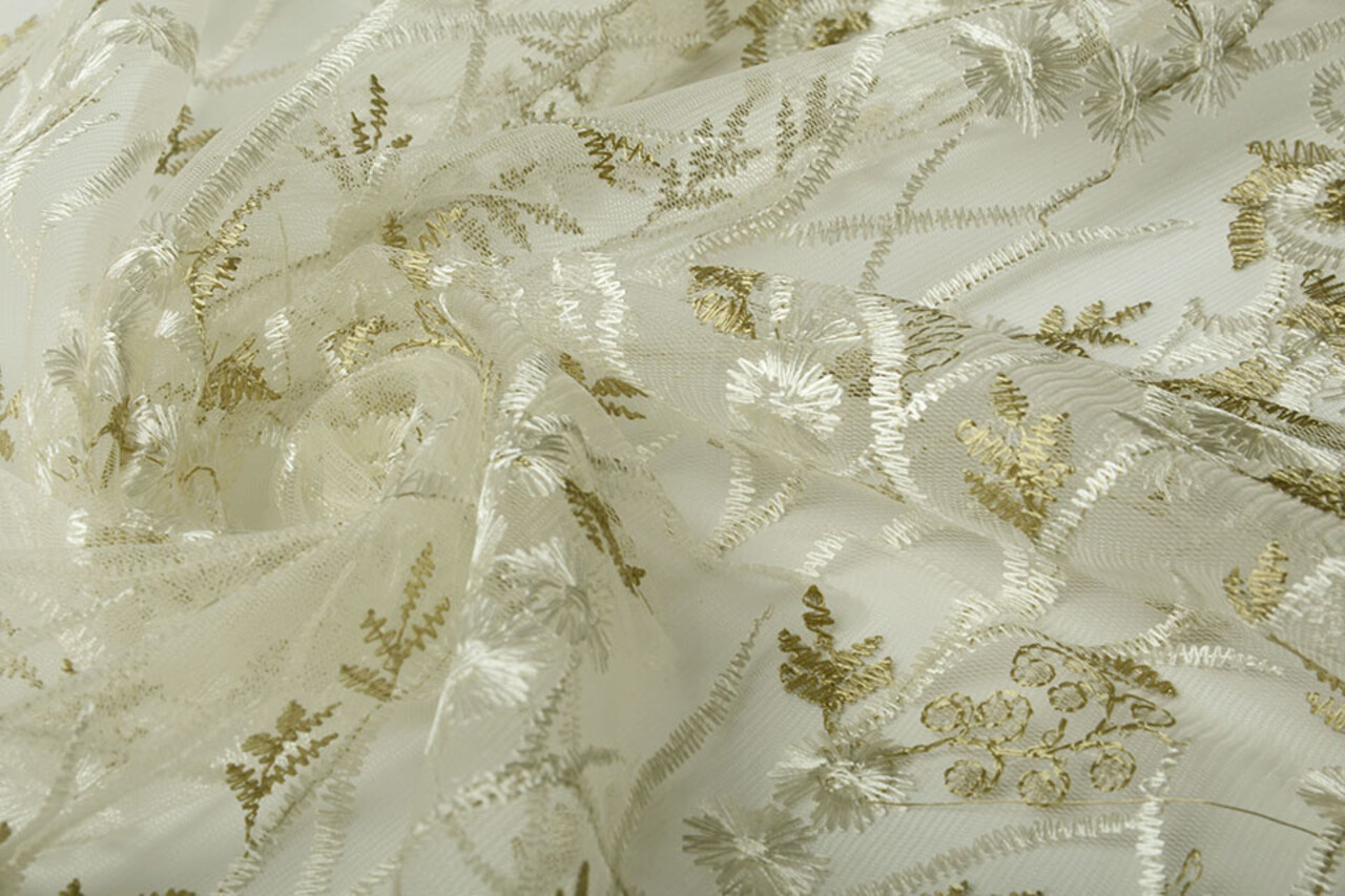 Mesh Embroidered Emma Creme Army Green