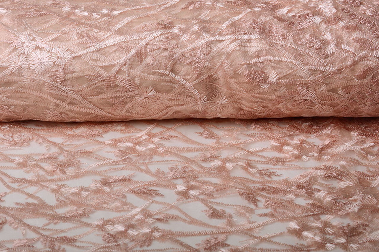 Mesh Geborduurd Emma Poeder Roze