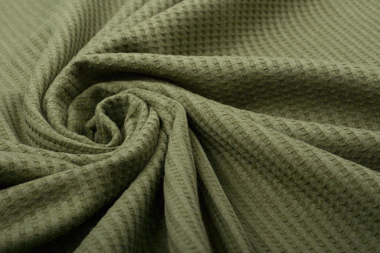 Oeko-Tex® Baby Jersey Waffle Pique Fabric Light Army Green Oeko-Tex® Baby Jersey Waffle Pique Fabric Light Army Green
