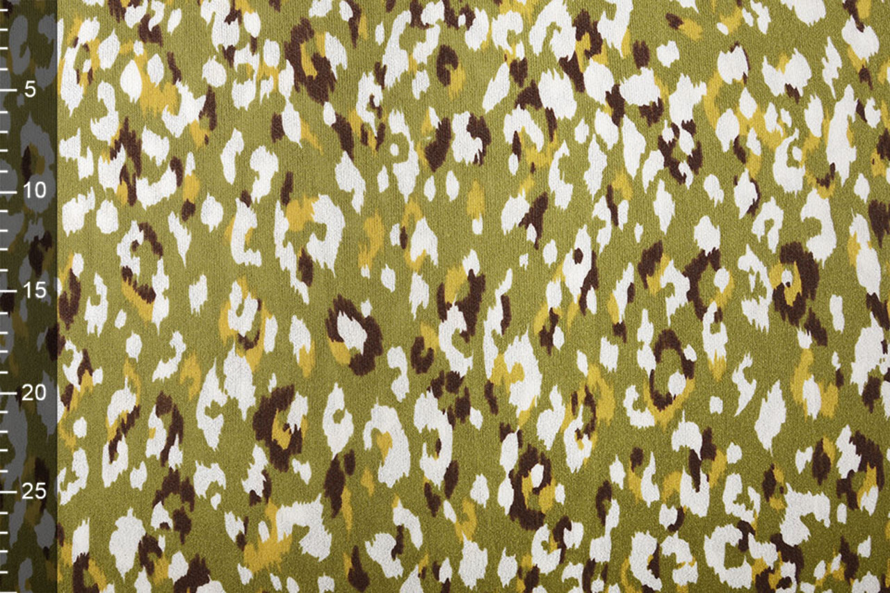 Jersey Viscose Crêpe Léopard Swipes Olijf Vert