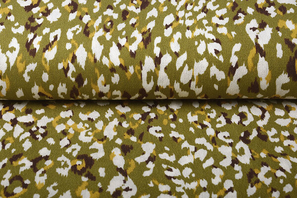 Jersey Viscose Crêpe Léopard Swipes Olijf Vert