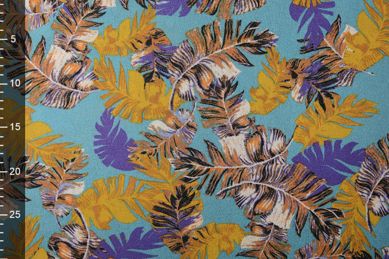 Viscose Jersey Crepe Levi Feathers Turquoise