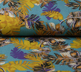 Viscose Jersey Crepe Levi Feathers Turquoise