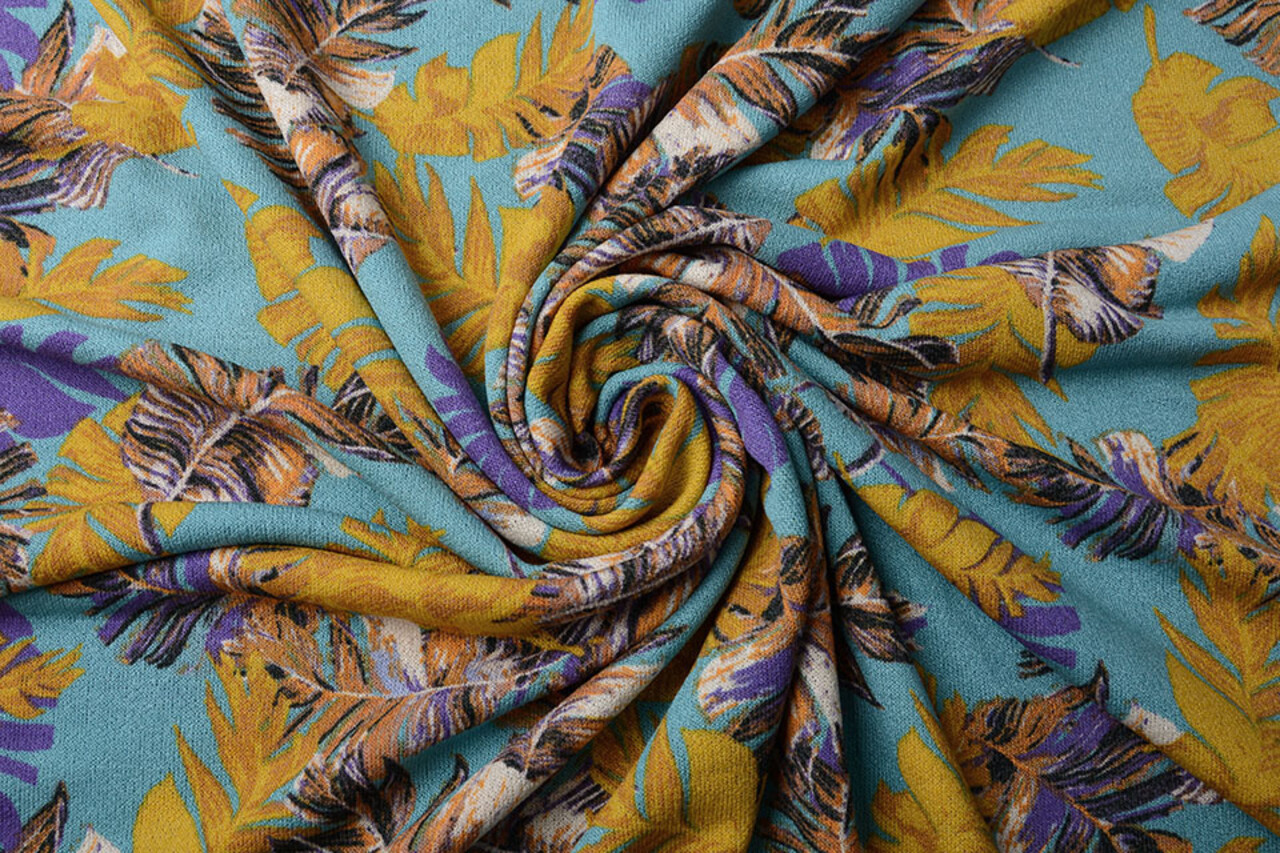 Viscose Jersey Crepe Levi Feathers Turquoise
