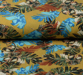 Jersey de Viscosa Crepé Levi Plumas Amarillo Verde Jersey de Viscosa Crepé Levi Plumas Amarillo Verde