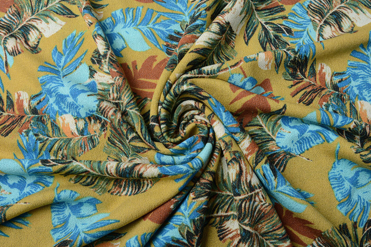 Viscose Jersey Crepe Levi Feathers Yellow Green Viscose Jersey Crepe Levi Feathers Yellow Green