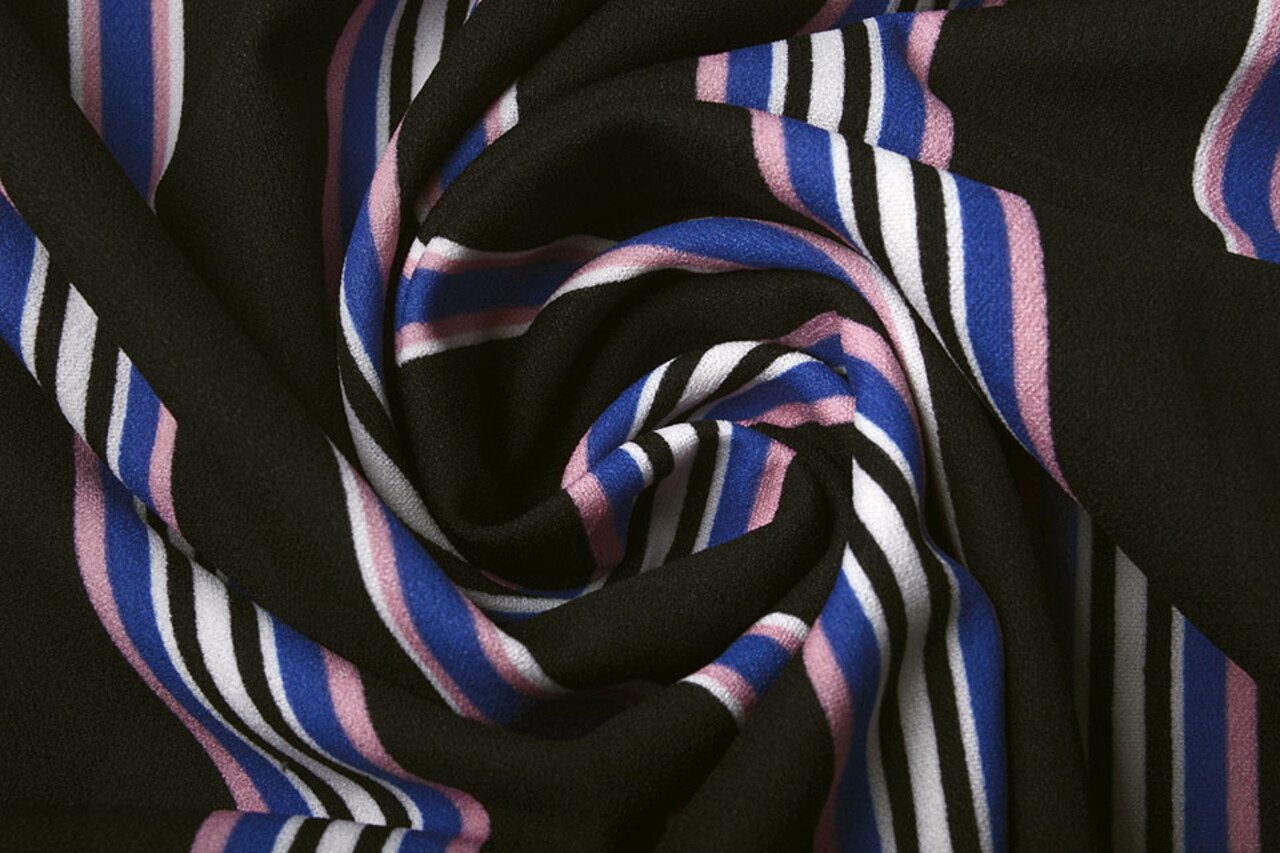 Scuba Crepe Sporty Stripe Zwart Blauw Scuba Crepe Sporty Stripe Zwart Blauw