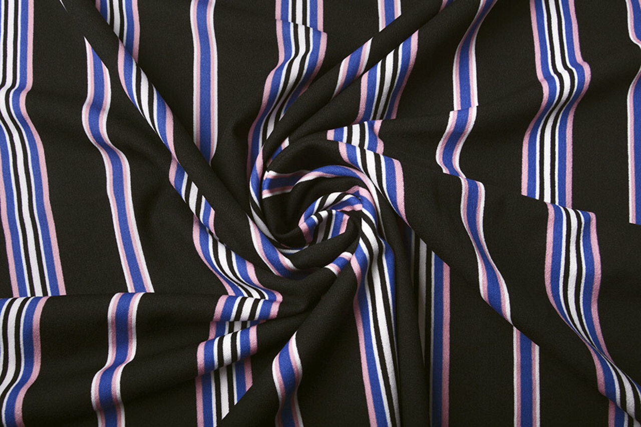 Scuba Crepe Sporty Stripe Zwart Blauw Scuba Crepe Sporty Stripe Zwart Blauw