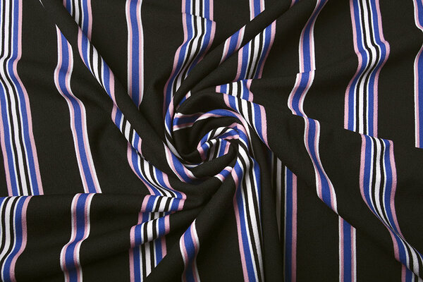 Scuba Crepe Sporty Stripe Zwart Blauw Scuba Crepe Sporty Stripe Zwart Blauw