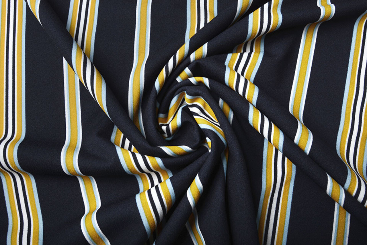 Scuba Crepe Sporty Stripe Navy Yellow Scuba Crepe Sporty Stripe Navy Yellow