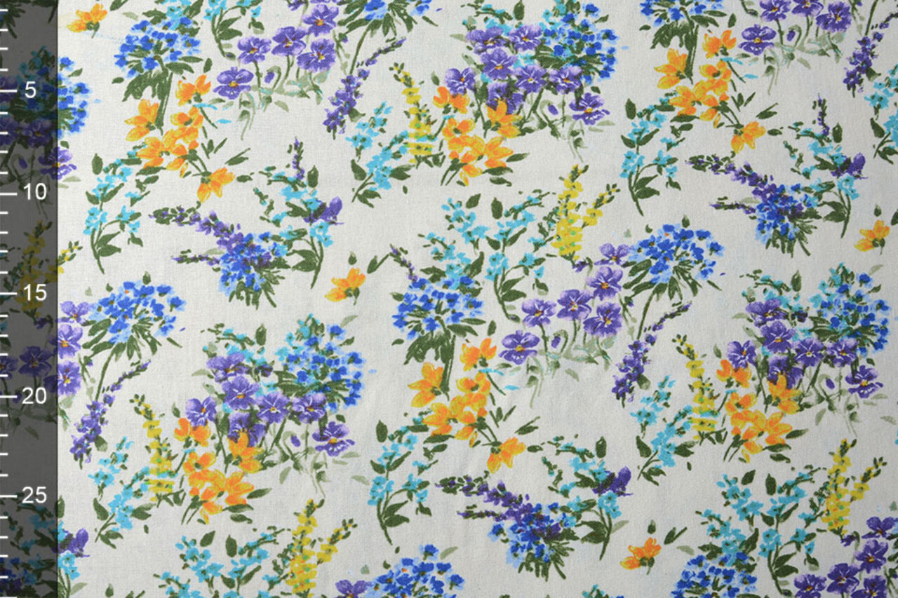 Viscose Linen Spring Flowers White