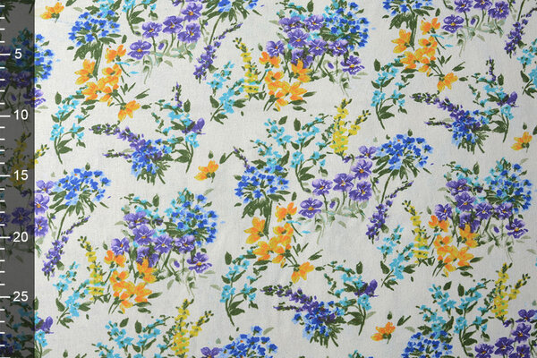Viscose Linen Spring Flowers White