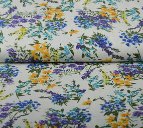 Viscose Linen Spring Flowers White