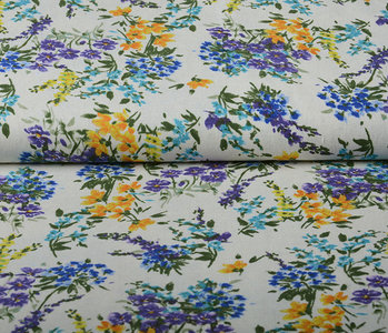 Viscose Linen Spring Flowers White