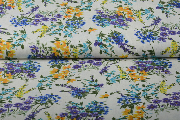 Viscose Linnen Lente Bloemen Wit